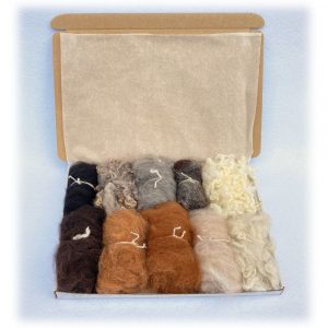 Wolbox met alpaca- en schapenkrulwol 100 g